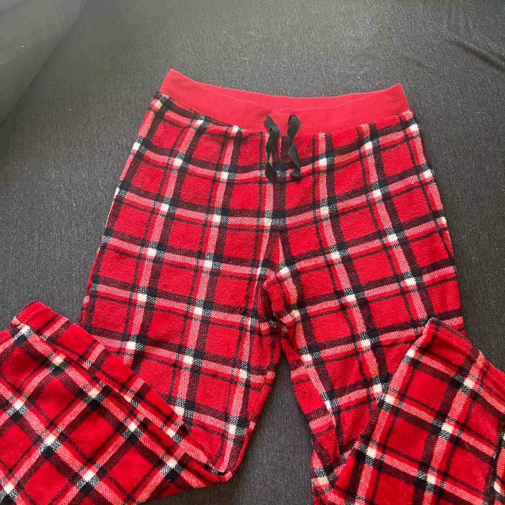 Plaid Wide Leg Pajama Pants - Red